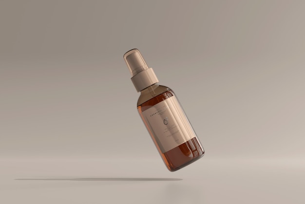 Mockup di flacone spray cosmetico in vetro ambrato