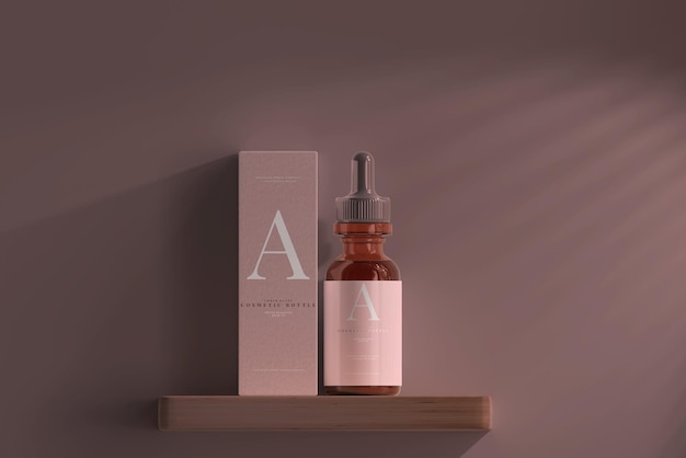 Amber Glass Dropper Bottle with Box Mockup