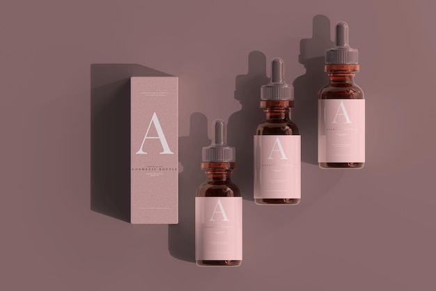 Amber Glass Dropper Bottle with Box Mockup