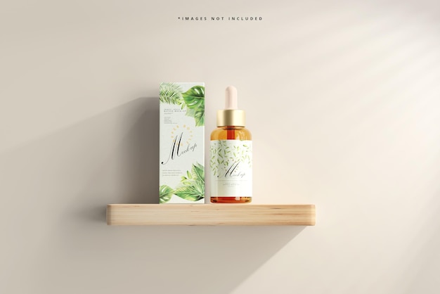 Amber glass dropper bottle with box mockup