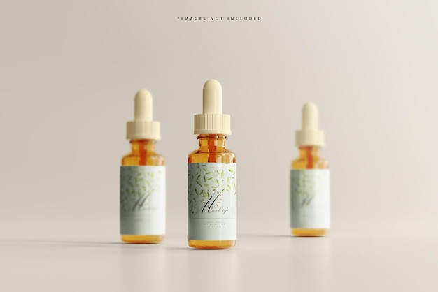 PSD amber glass dropper bottles mockup