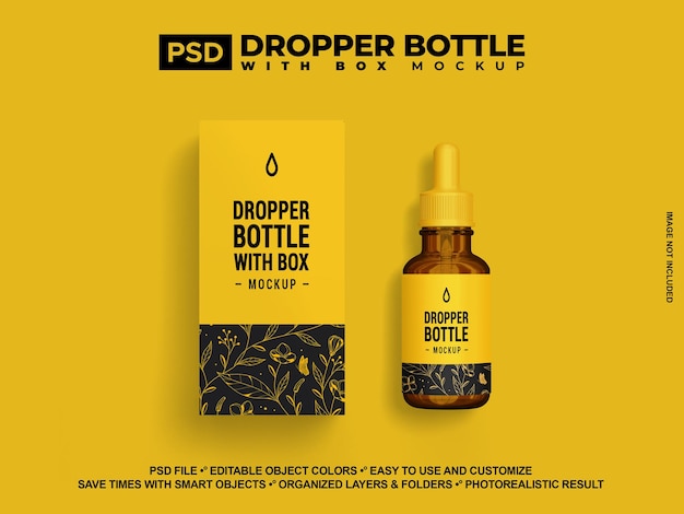 Amber glass essential oil bottle branding mockup skin care packaging design psd mockup for branding