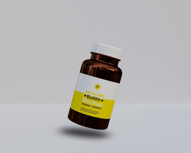 Amber glass  medicine bottle mockup 3d;