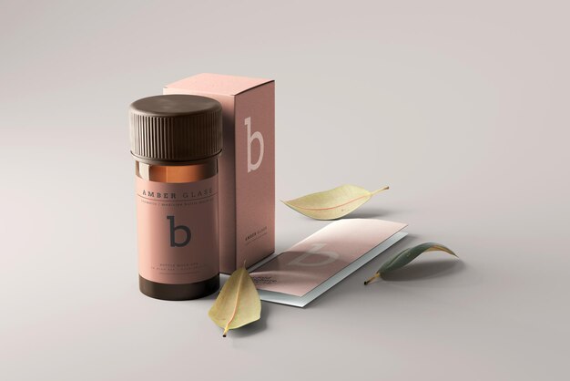 PSD amber glass medicine bottle mockup