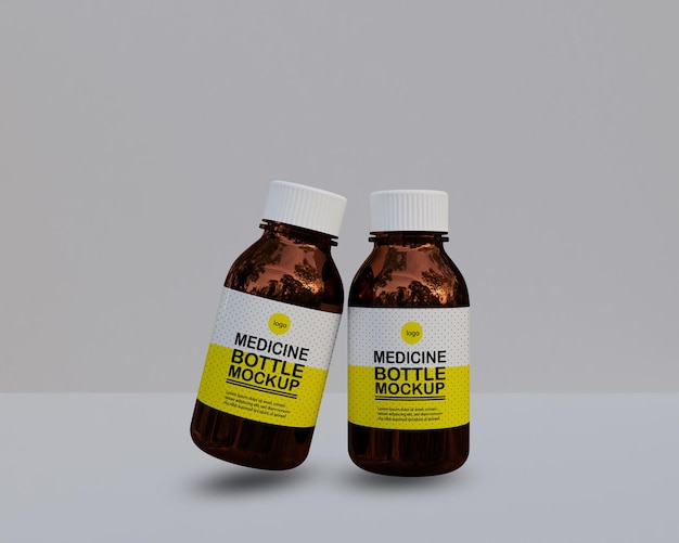 Amber glass medicine bottle mockup