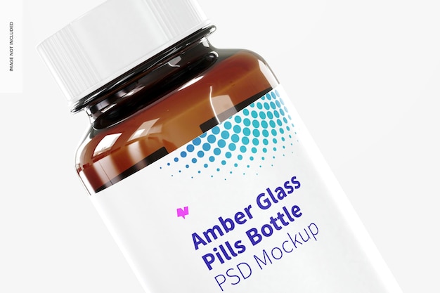 PSD amber glass pills bottle mockup, right view