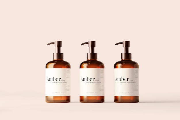 PSD amber glass pump bottle mockup