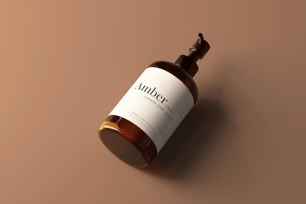 Amber glass pump bottle mockup