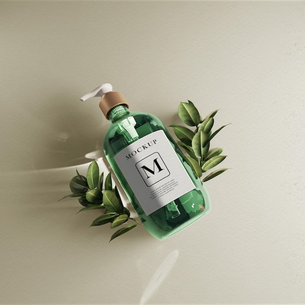 amber glass pump bottle mockup