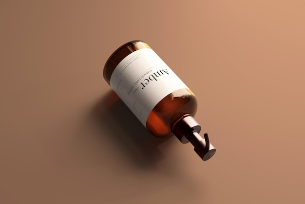 Amber glass pump bottle mockup