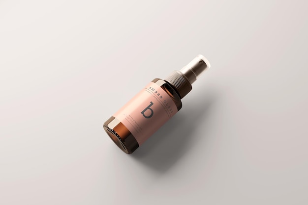 amber glass spray bottle mockup