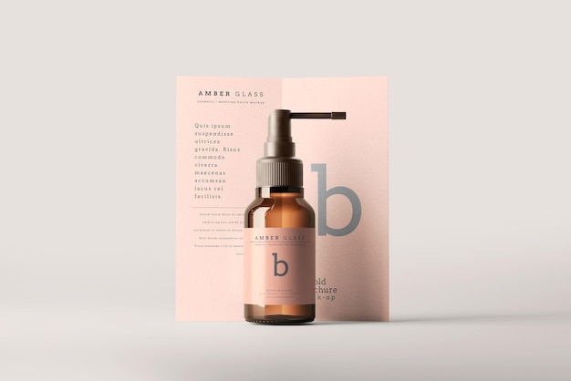 Amber glass throat spray bottle mockup