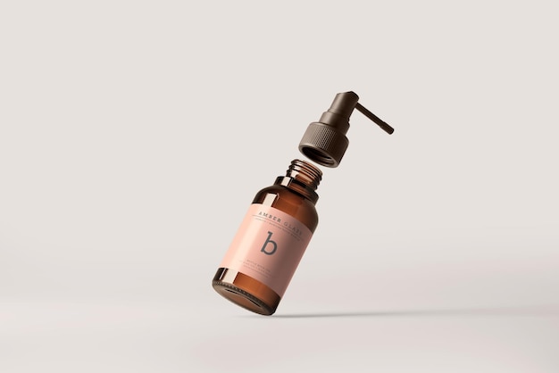 Amber glass throat spray bottle mockup