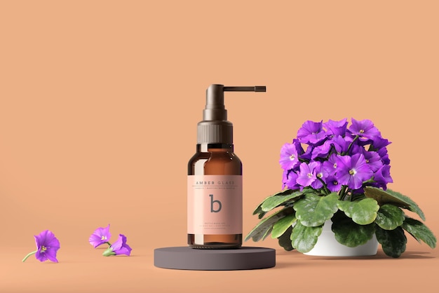 Amber Glass Throat Spray Bottle Mockup