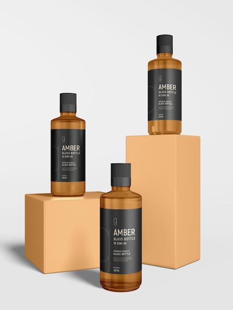 PSD amber glazen cosmetische fles branding mockup