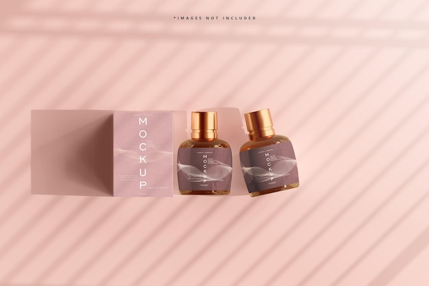 Amber glazen cosmetische fles en doos mockup