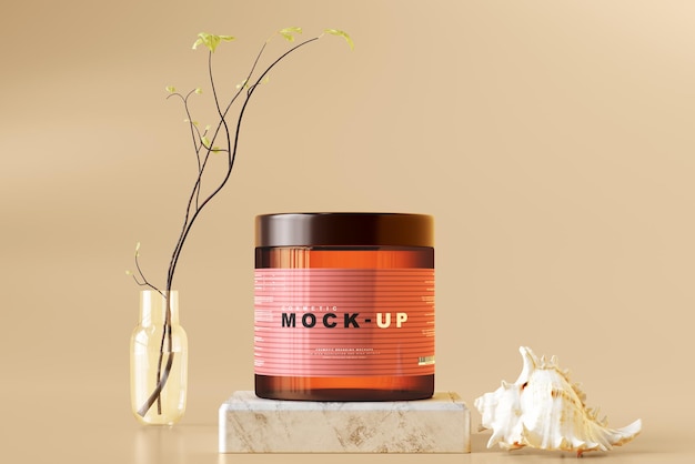 Amber glazen cosmetische pot mockup