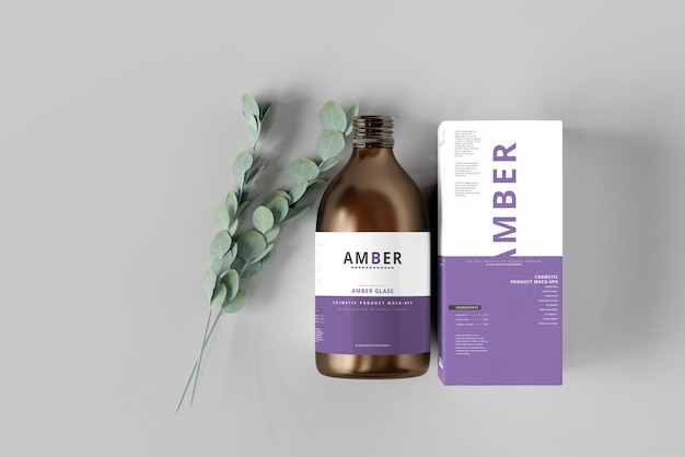 Amber glazen fles mockup