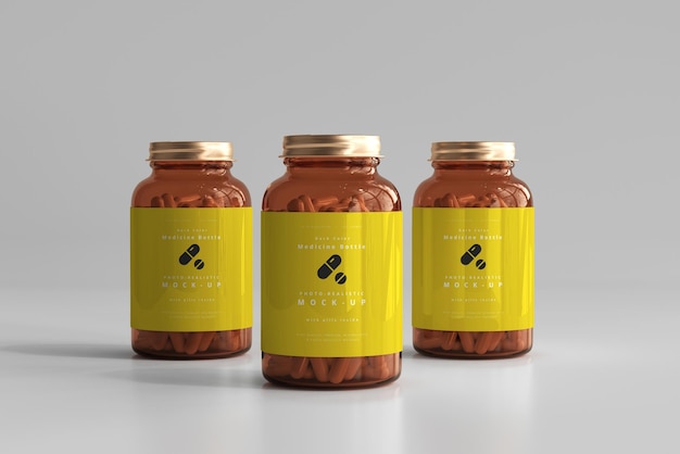 Amber medicine bottles mockup