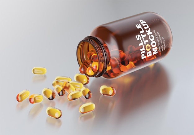 PSD amber pills bottle mockup