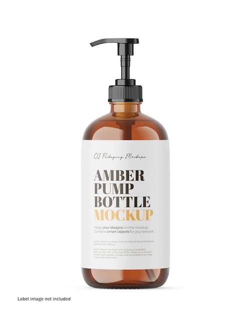 PSD amber soap bottle with pelican pump cap psd mockup