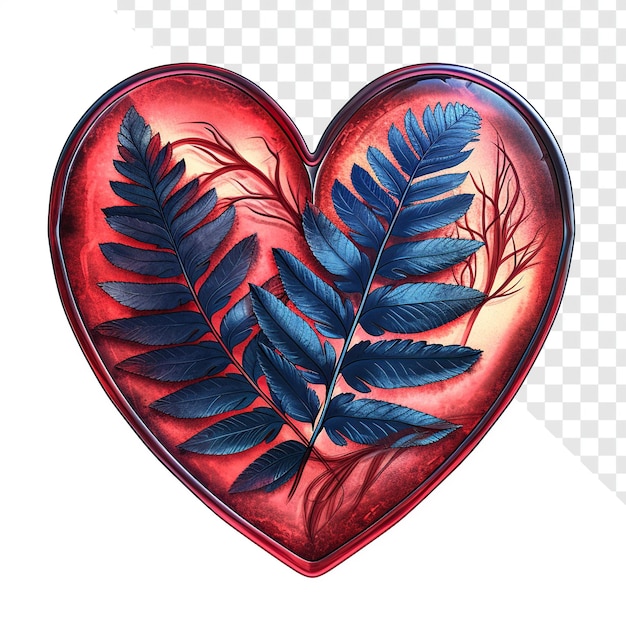 PSD 브로시우스 보스차르트 (ambrosius bosschaert) 의 영감을 받은 심장 (inspired heart with blue leaf illustration)