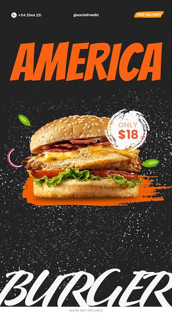 PSD america burger instagram stories template psd design social media banner burger layout