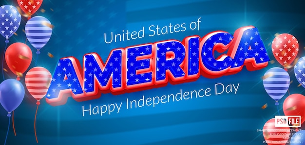 America editable 3d style text effect for independence day illustration