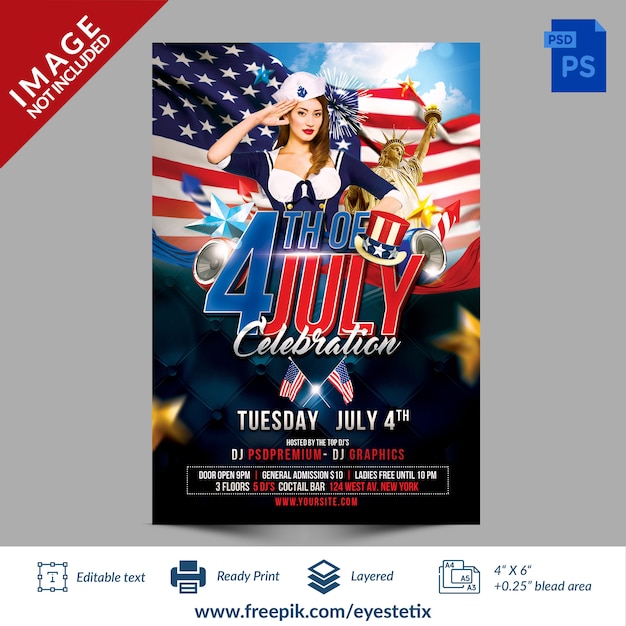 American 4th Of July Celebration Party Flyer Photoshop Template 