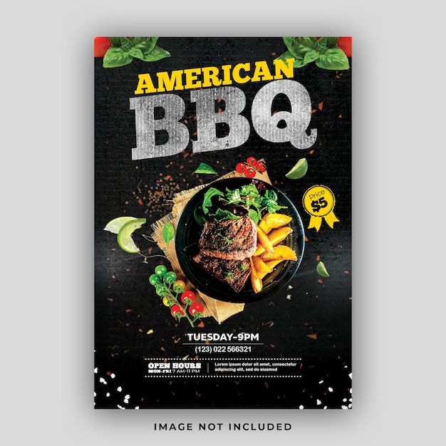 PSD american bbq flyer design for restaurant