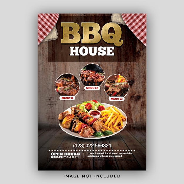 PSD american bbq food menu flyer ontwerp voor restaurant