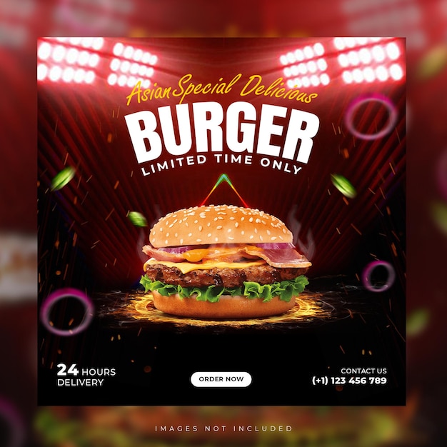 American Burger Food Menu social media instagram post square banner template