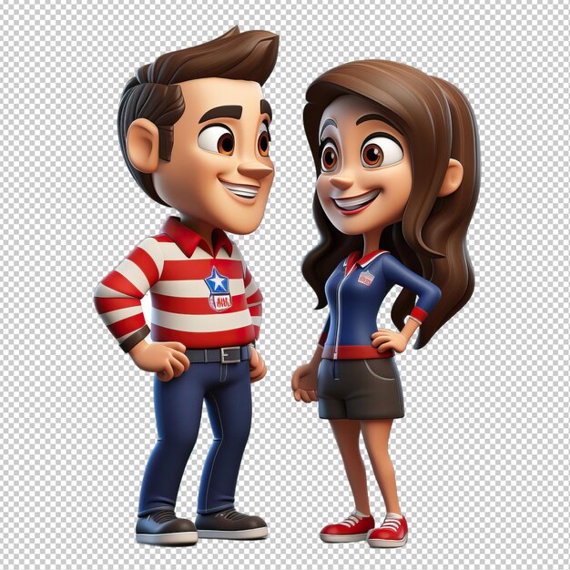 American couple chatting 3d sullo sfondo trasparente in stile cartone animato