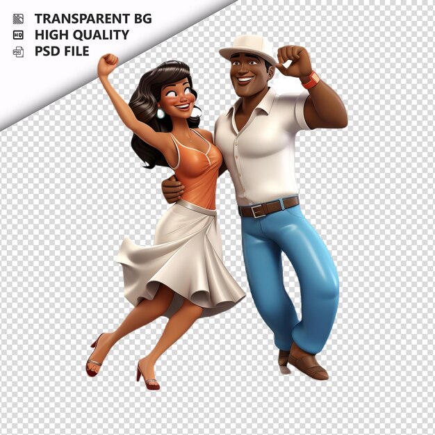 PSD american couple dancing 3d cartoon style white background