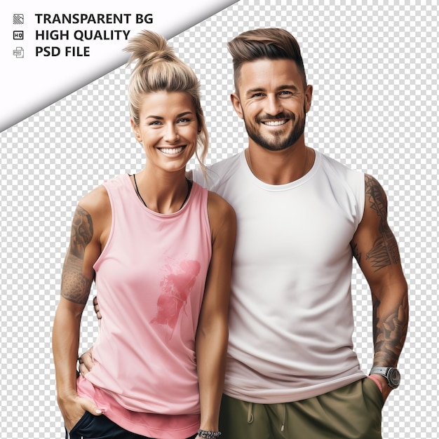 PSD american couple gymming ultra realistic style white backg