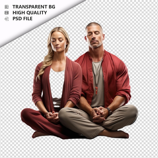 PSD american couple meditating ultra realistic style white ba