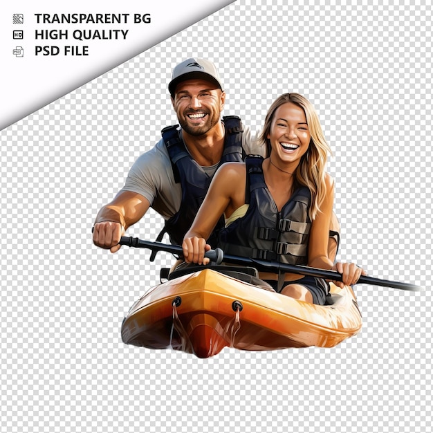 PSD american couple paddling ultra realistic style white back