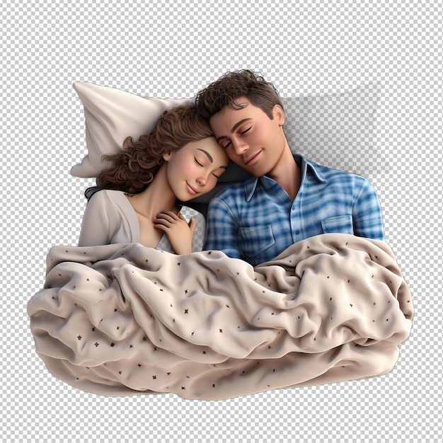 PSD american couple sleeping 3d cartoon style transparent backgroun