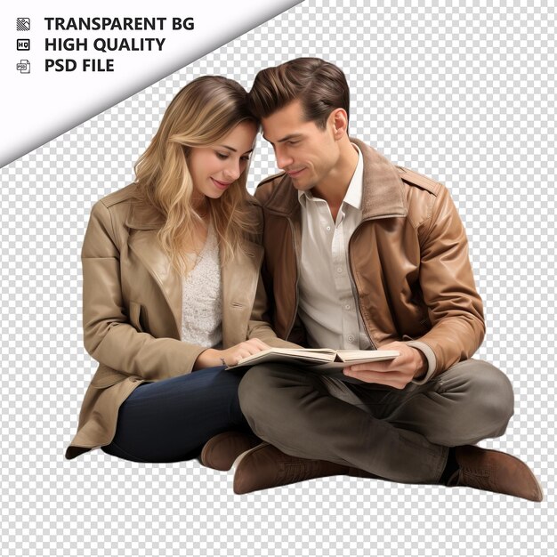 PSD american couple studying ultra realistic style white back