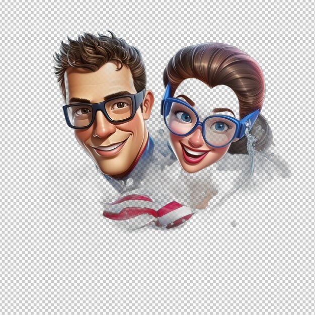 PSD american couple swimming 3d cartoon stijl doorzichtige achtergrond