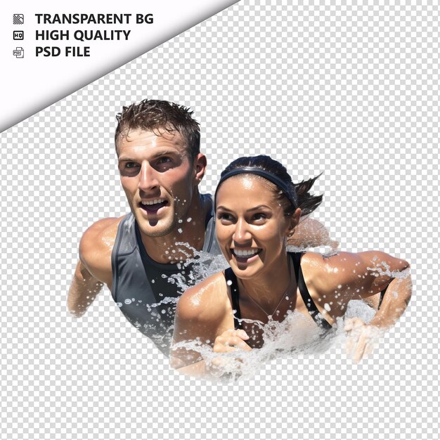 PSD american couple swimming ultra realistische stijl witte rug