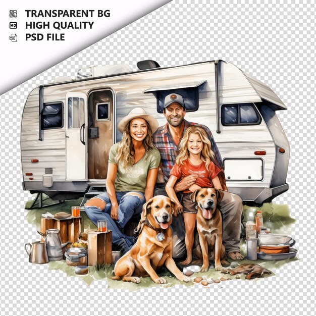 PSD american family camping ultra realistische stijl witte achtergrond