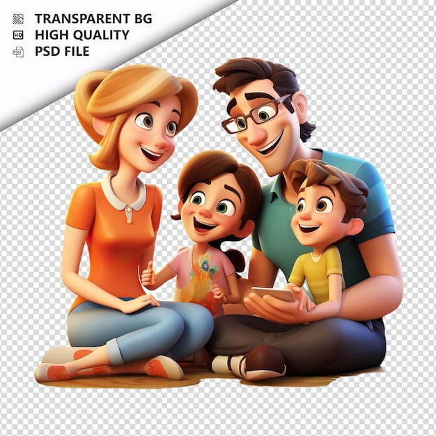 PSD american family chatting 3d cartoon style white backgroun