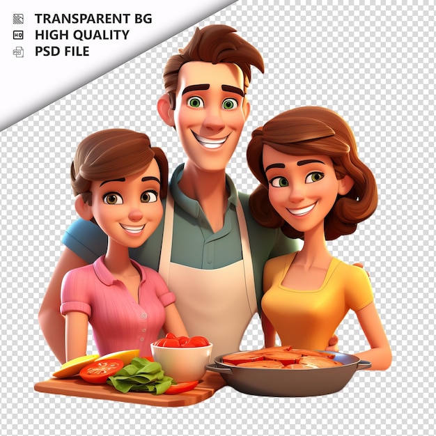 PSD american family cooking 3d cartoon style white background