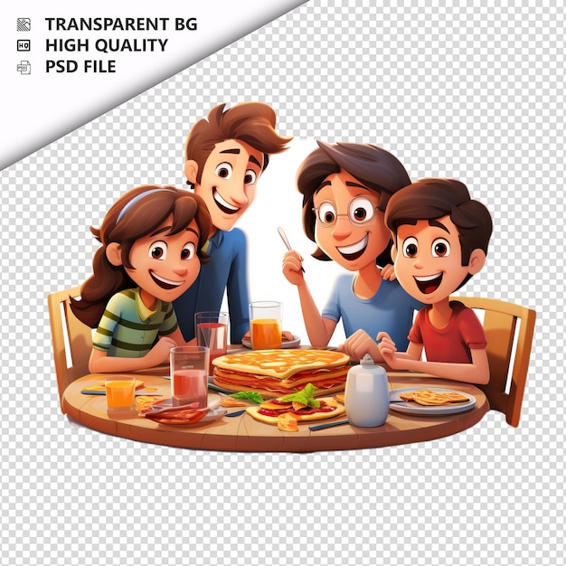 PSD american family dining 3d w stylu kreskówki na białym tle