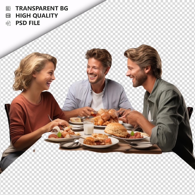 PSD american family dining ultra realistic style white backgr