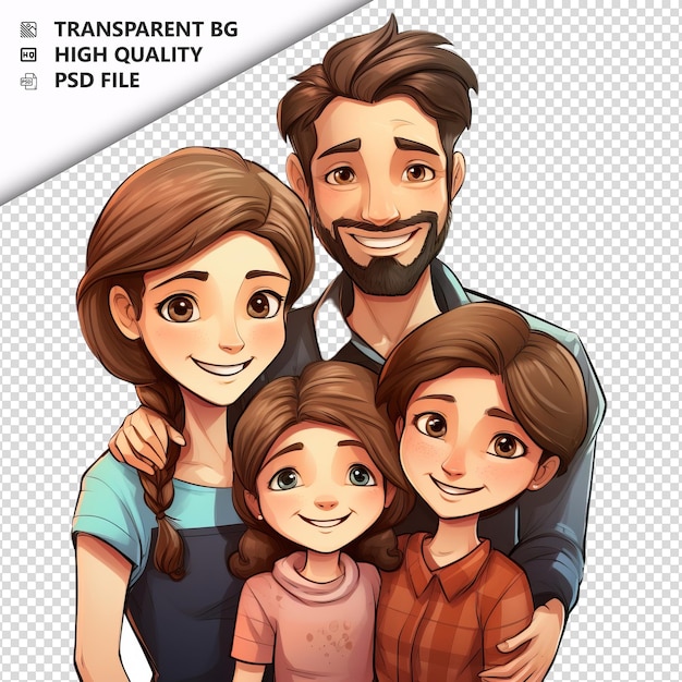 PSD disegno di famiglia americana in 3d in stile cartone animato sullo sfondo bianco