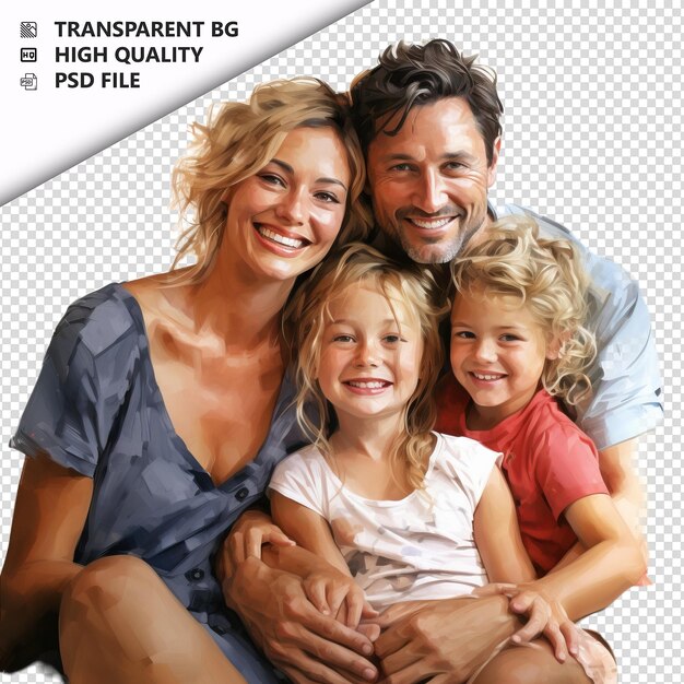 PSD american family painting ultra realistic style white back