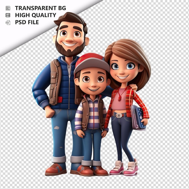 American family picking 3d cartoon stijl witte achtergrond