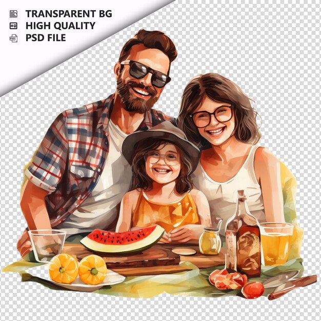 PSD american family picnicking ultra realistische stijl witte ba